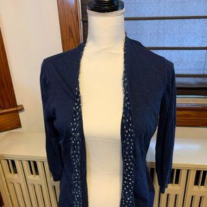 New York and Company Dark Blue Polka Dot Trim Cardigan Size Large